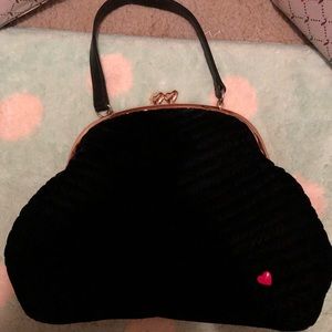 Black velvet kiss lock purse